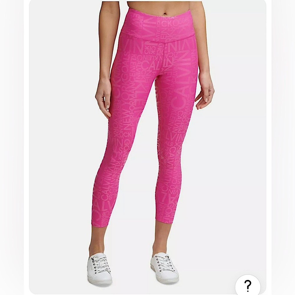 Calvin Klein Metallic Logo Print High Waist 7/8 Length Legging, Line Berry/L